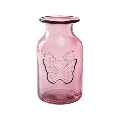 Pink Butterfly Recycled Glass Vase