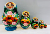 Blue Floral Nesting Dolls - set of 5