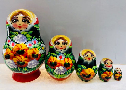 Red Floral Nesting Dolls - set of 5