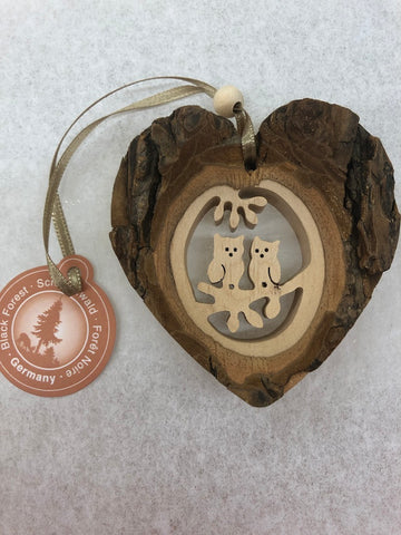 Owls in Heart Wooden Ornament