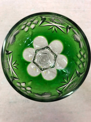Vintage Green Bohemian Hand Cut Crystal Hock Wine Glass