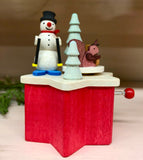 Handmade Wooden Snowman Crank Music Box
