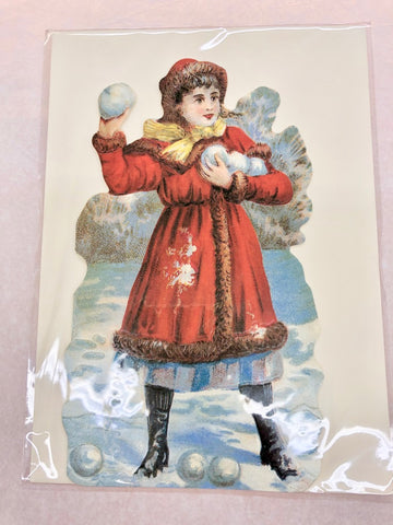 Girl Throwing Snowballs Card